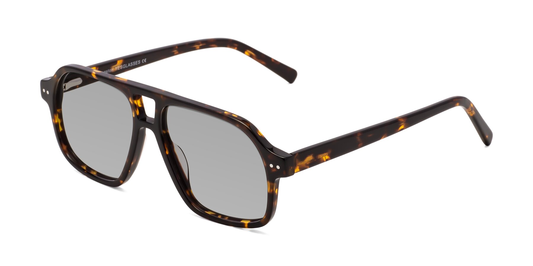 Angle of Kingston in Tortoise with Light Gray Tinted Lenses
