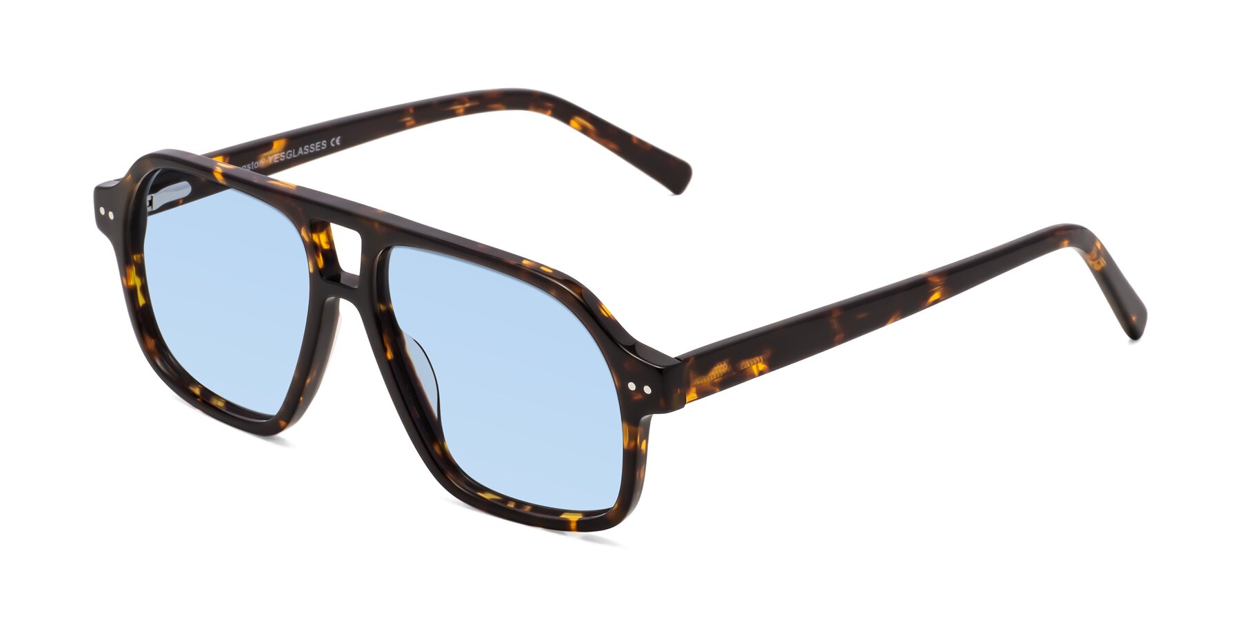 Angle of Kingston in Tortoise with Light Blue Tinted Lenses