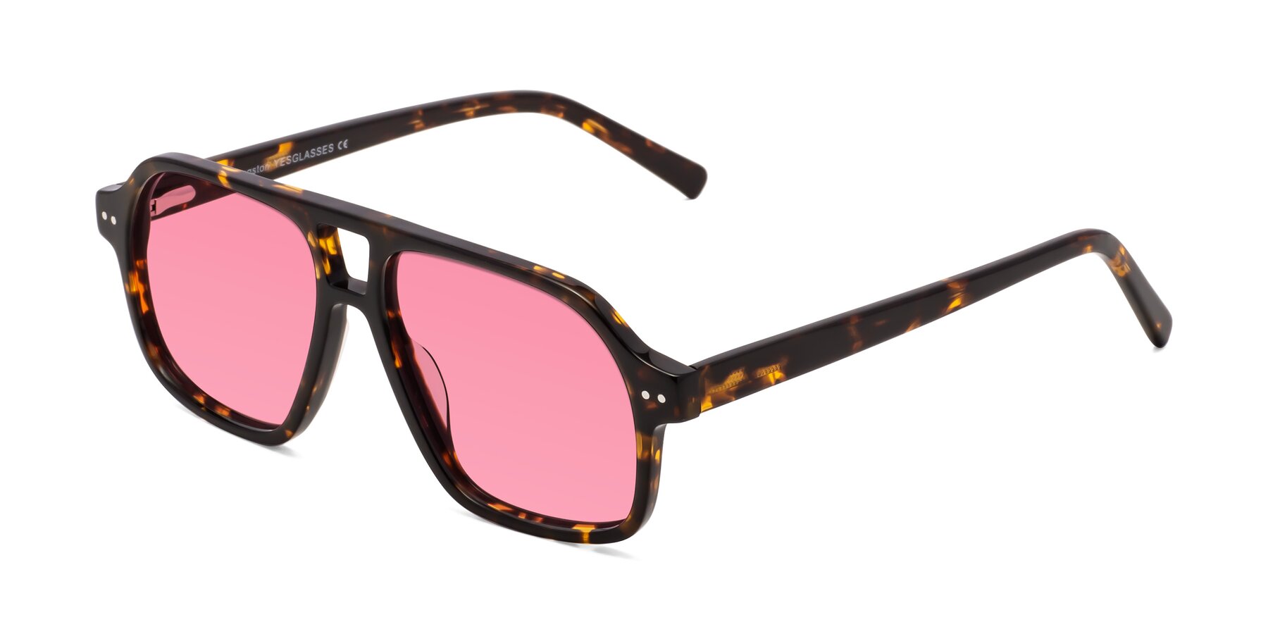 Angle of Kingston in Tortoise with Pink Tinted Lenses