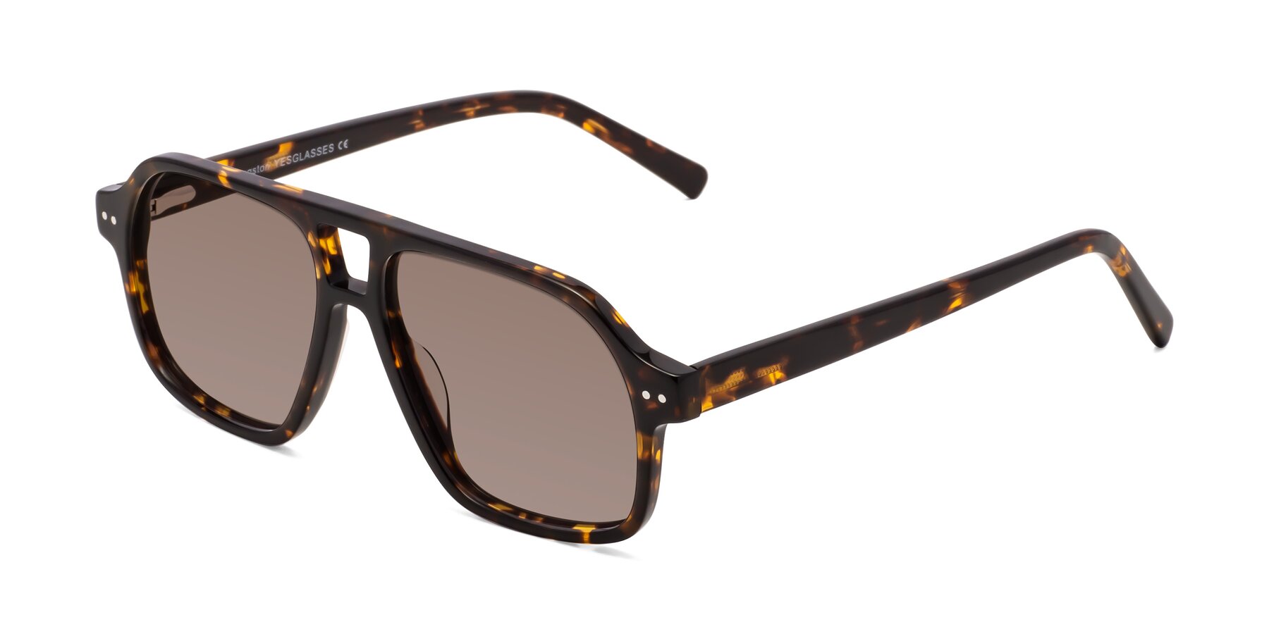 Angle of Kingston in Tortoise with Medium Brown Tinted Lenses
