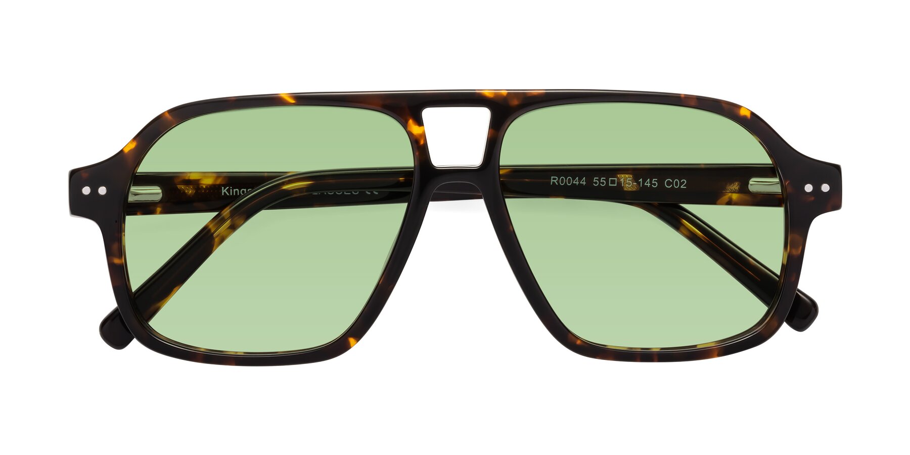Folded Front of Kingston in Tortoise with Medium Green Tinted Lenses