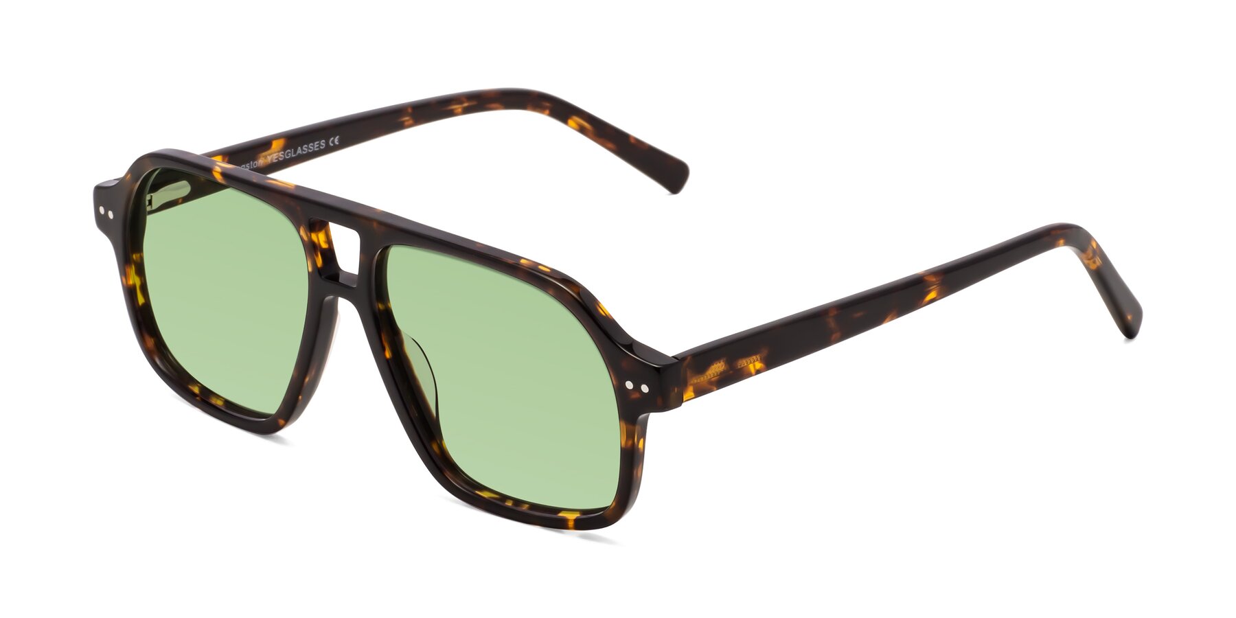 Angle of Kingston in Tortoise with Medium Green Tinted Lenses