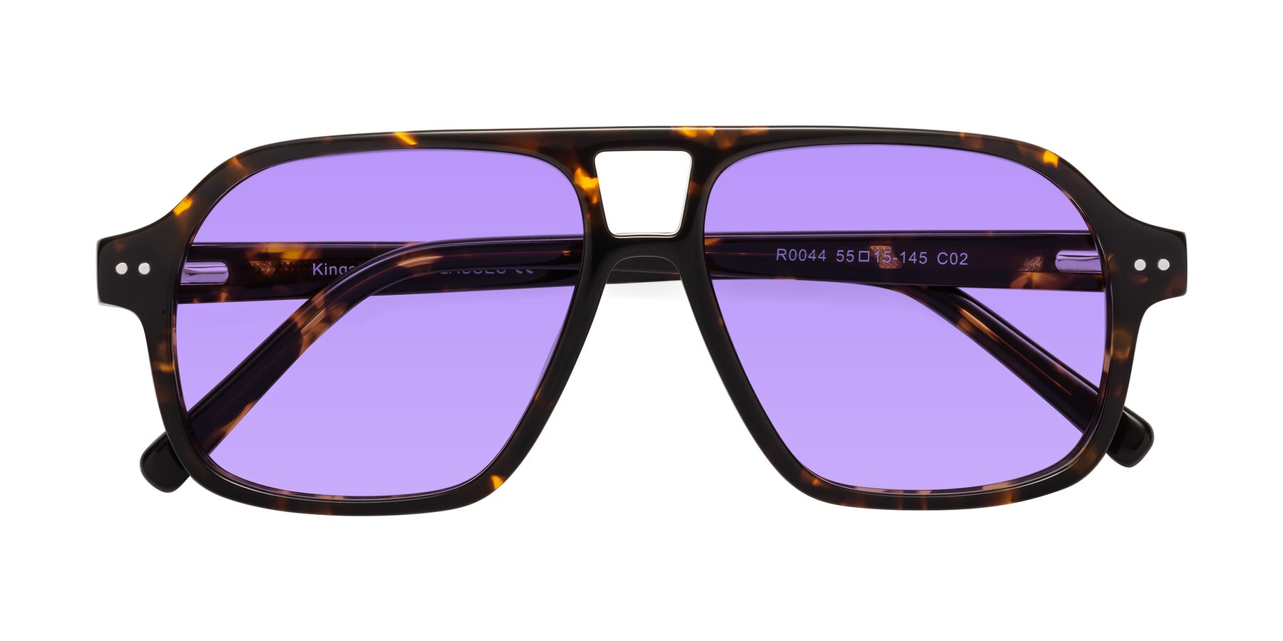 Folded Front of Kingston in Tortoise with Medium Purple Tinted Lenses