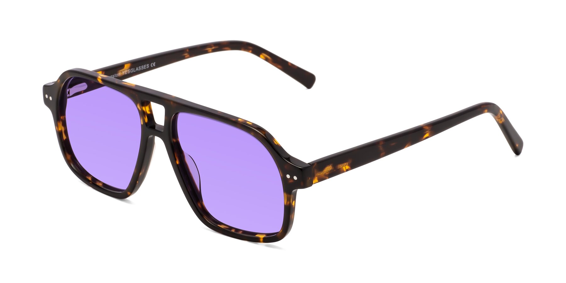 Angle of Kingston in Tortoise with Medium Purple Tinted Lenses