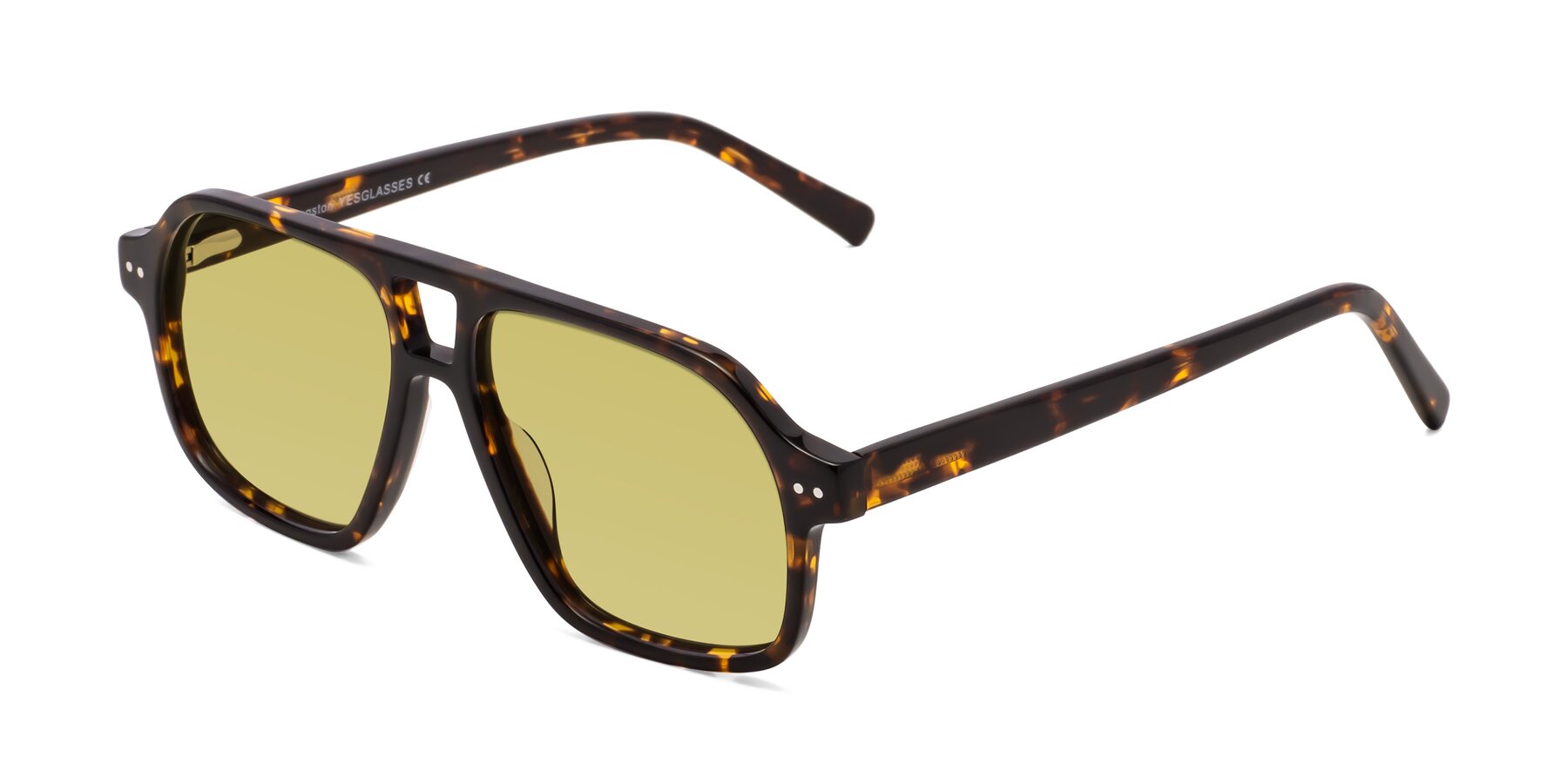 Angle of Kingston in Tortoise with Medium Champagne Tinted Lenses