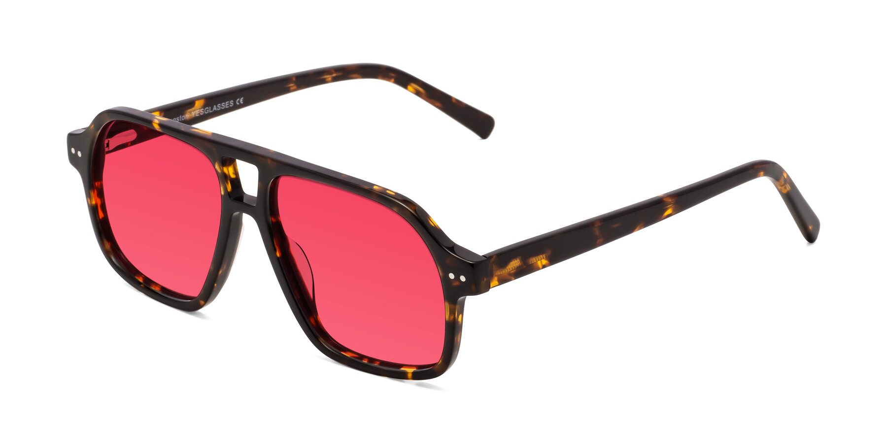 Angle of Kingston in Tortoise with Red Tinted Lenses