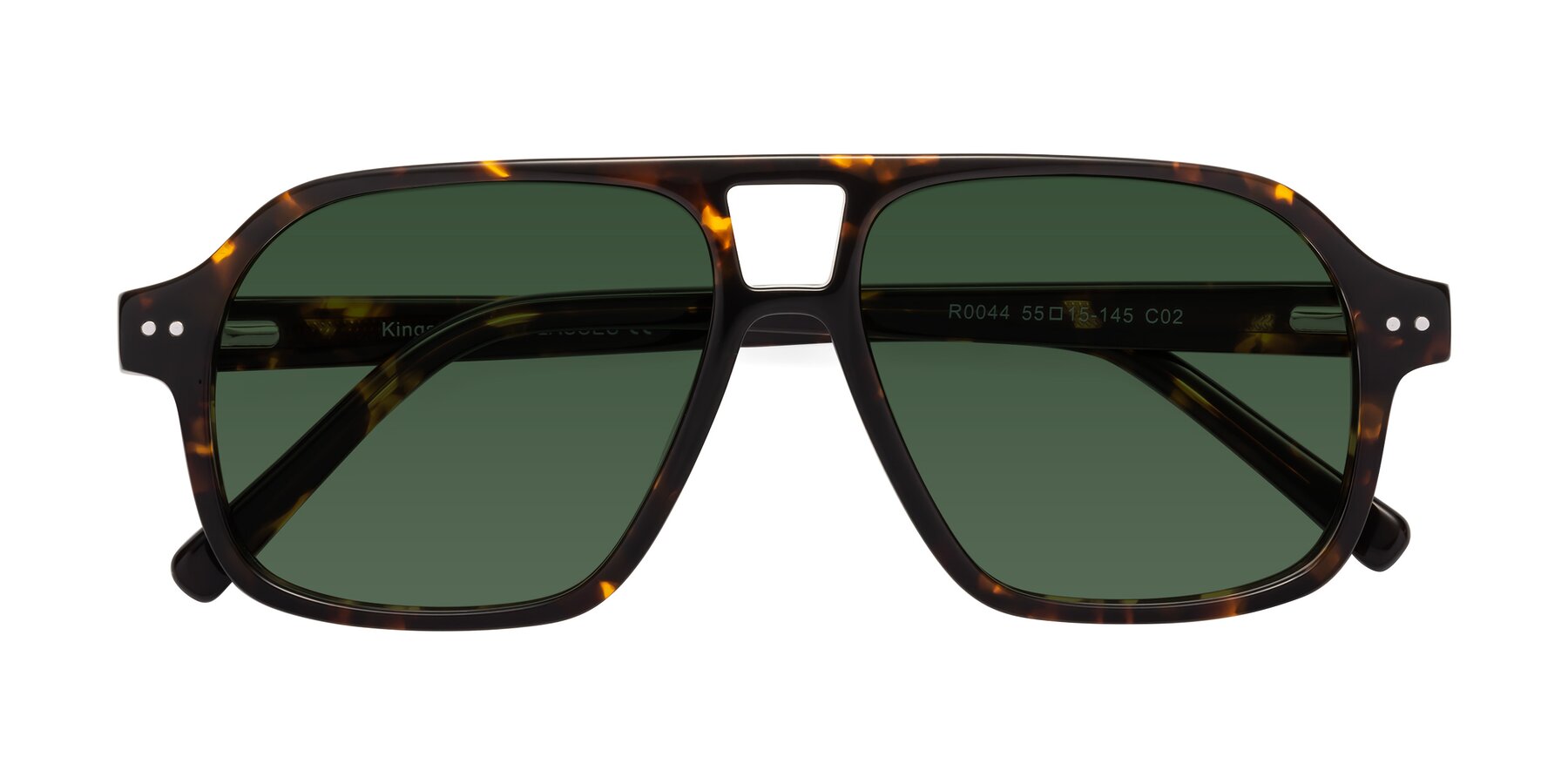 Folded Front of Kingston in Tortoise with Green Tinted Lenses