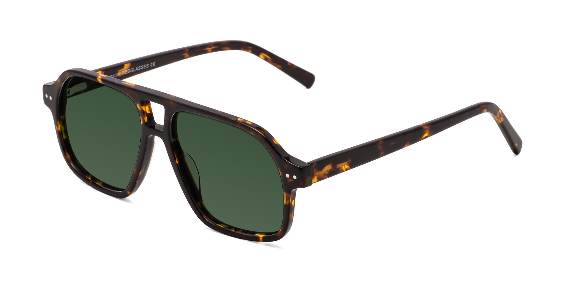 Angle of Kingston in Tortoise with Green Tinted Lenses