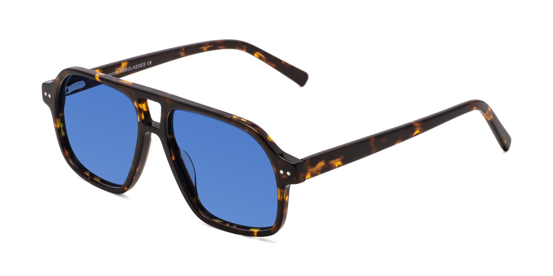 Angle of Kingston in Tortoise with Blue Tinted Lenses