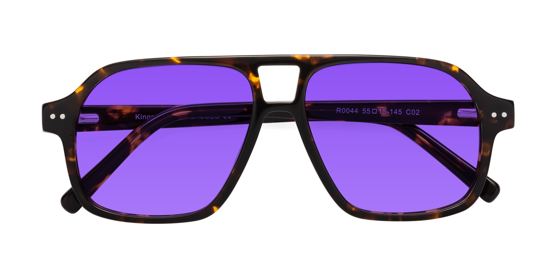 Folded Front of Kingston in Tortoise with Purple Tinted Lenses
