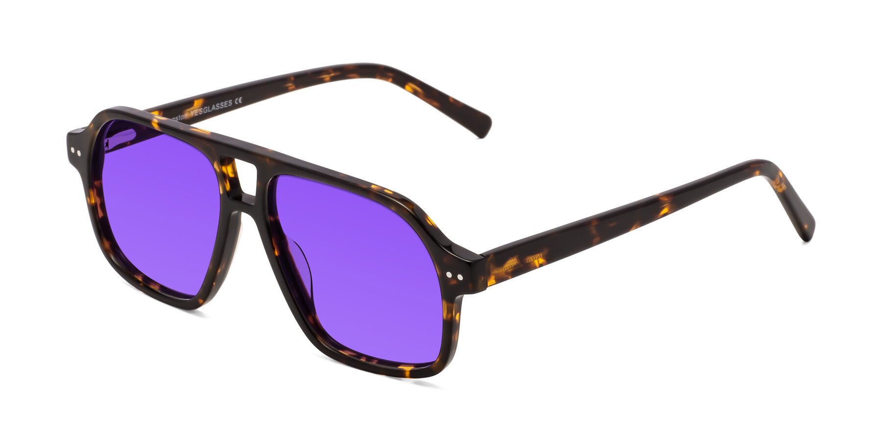 Angle of Kingston in Tortoise with Purple Tinted Lenses