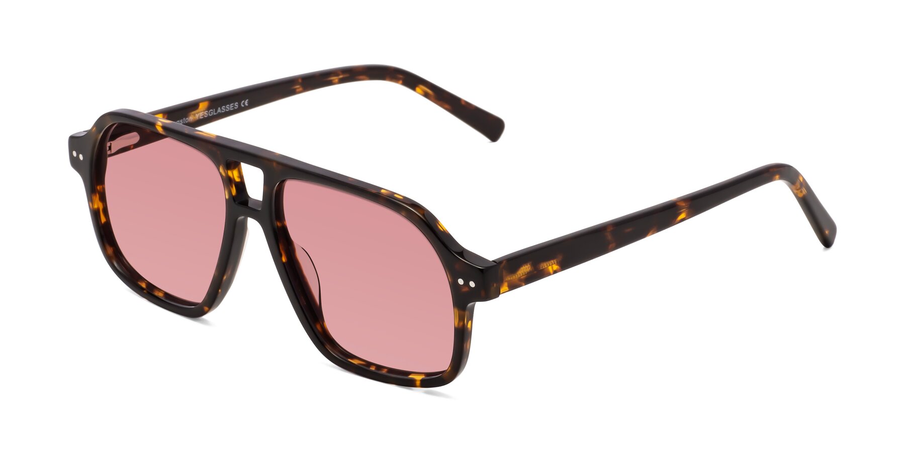 Angle of Kingston in Tortoise with Medium Garnet Tinted Lenses