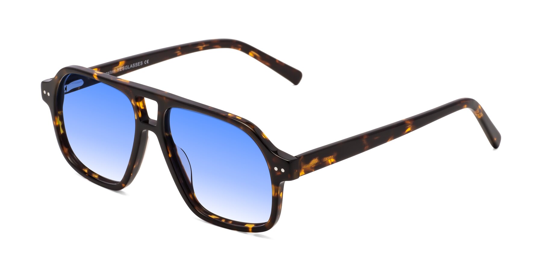Angle of Kingston in Tortoise with Blue Gradient Lenses