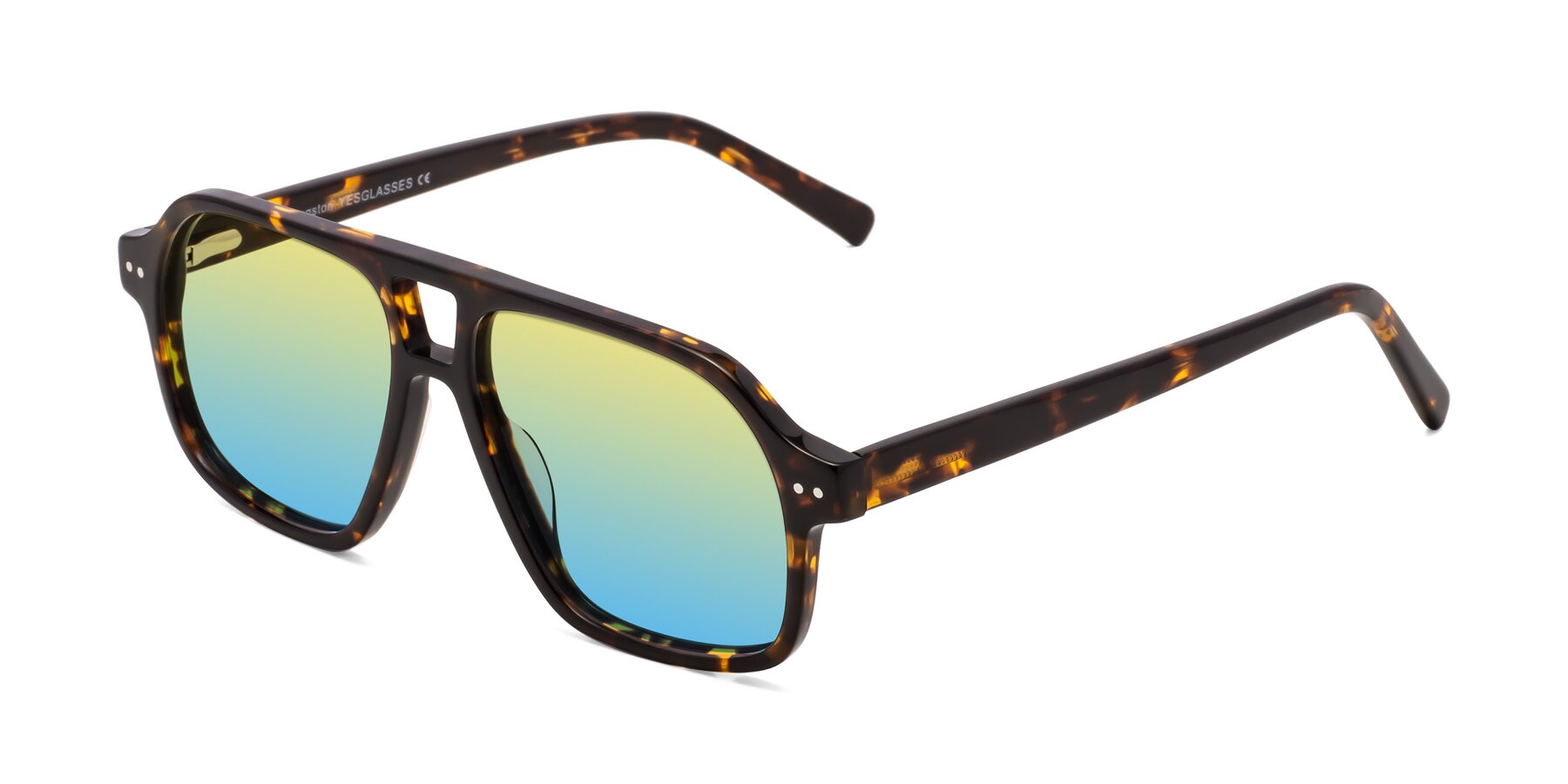 Angle of Kingston in Tortoise with Yellow / Blue Gradient Lenses