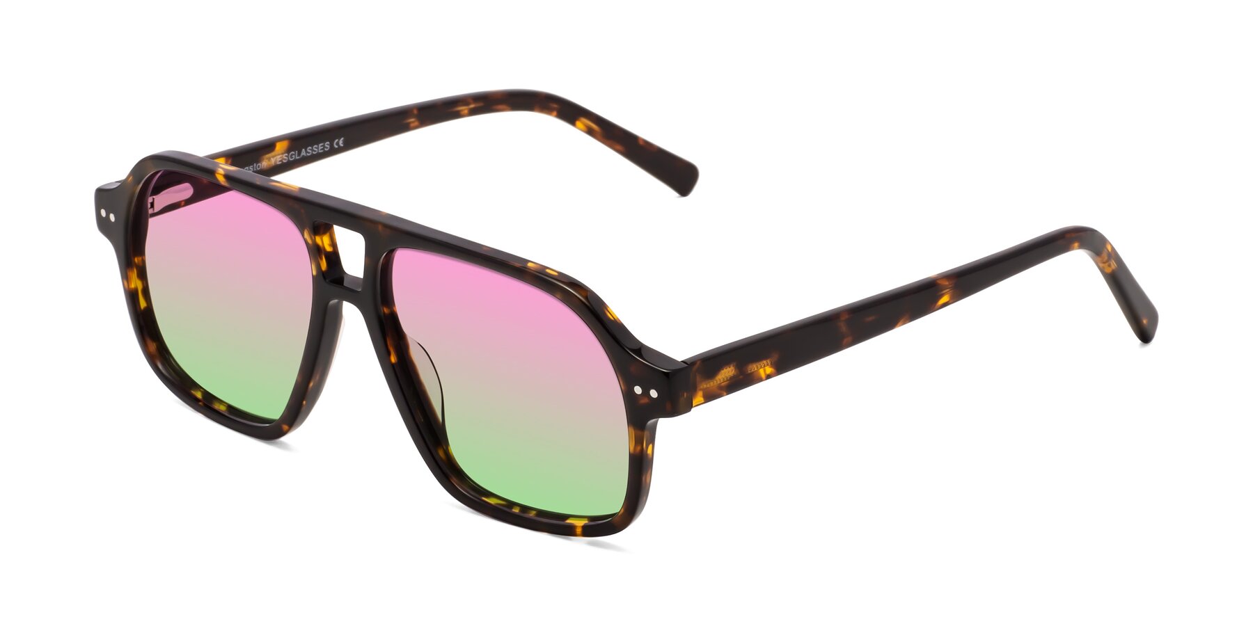 Angle of Kingston in Tortoise with Pink / Green Gradient Lenses