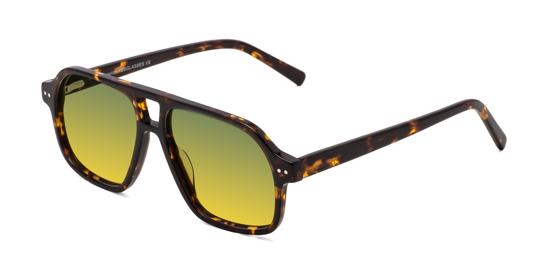 Angle of Kingston in Tortoise with Green / Yellow Gradient Lenses
