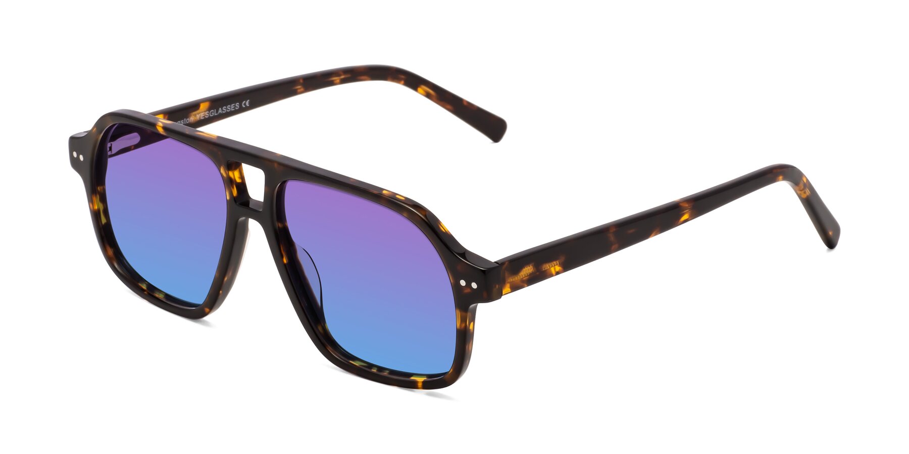 Angle of Kingston in Tortoise with Purple / Blue Gradient Lenses