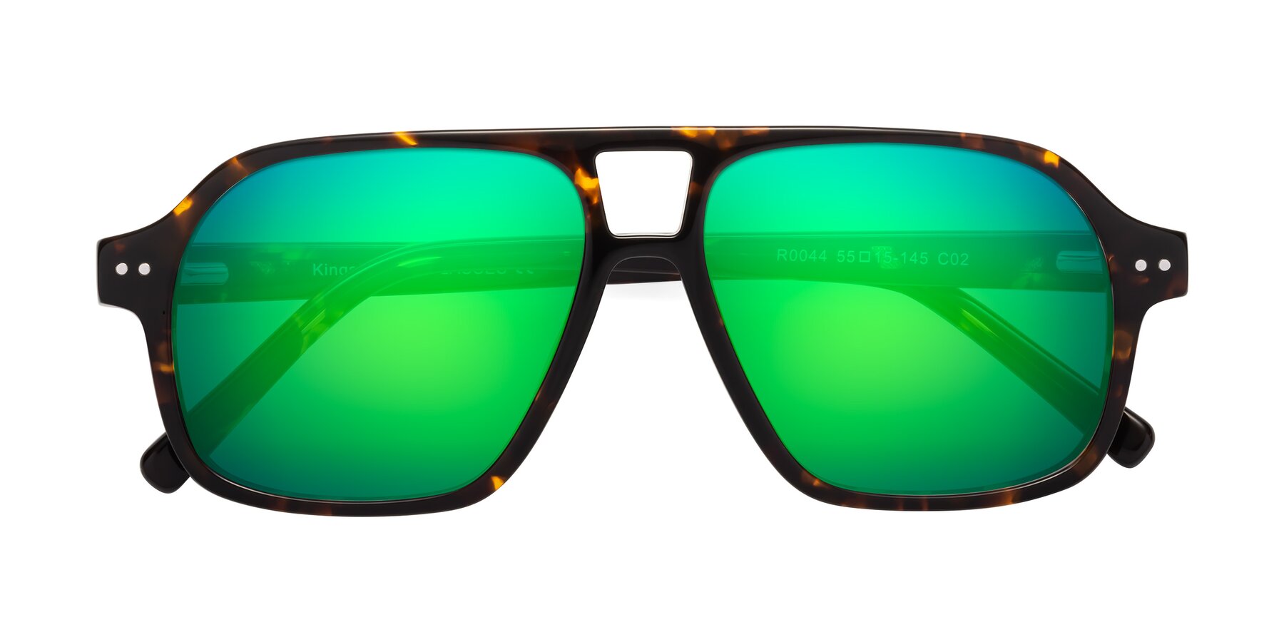 Folded Front of Kingston in Tortoise with Green Mirrored Lenses