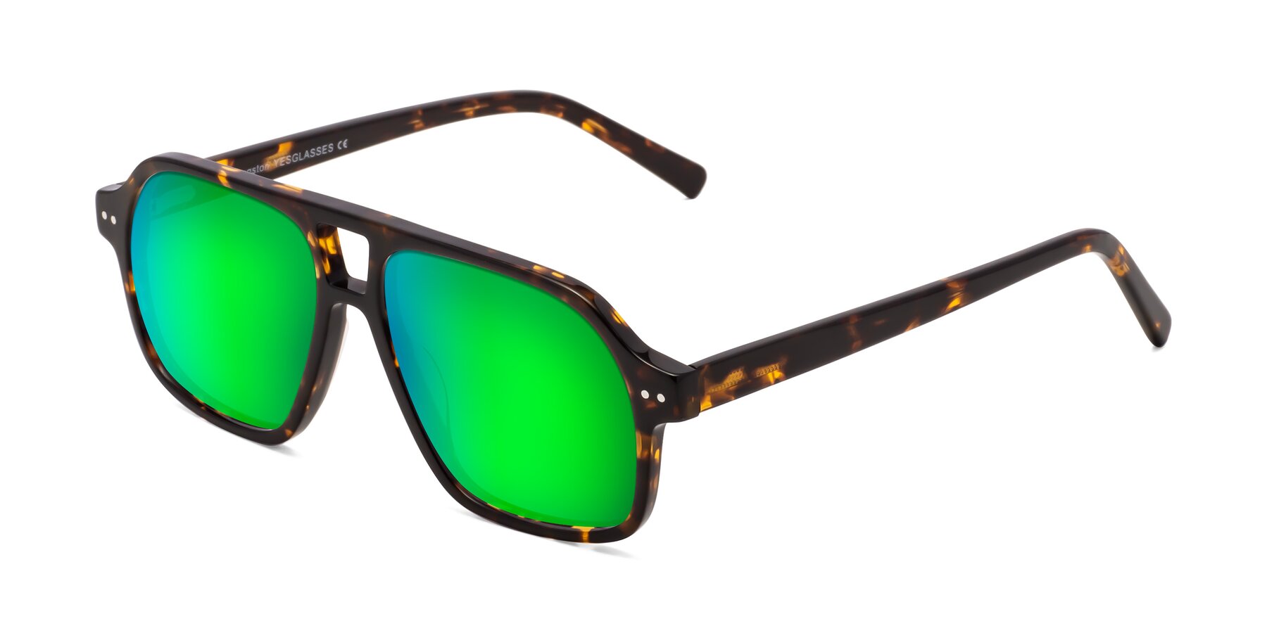 Angle of Kingston in Tortoise with Green Mirrored Lenses