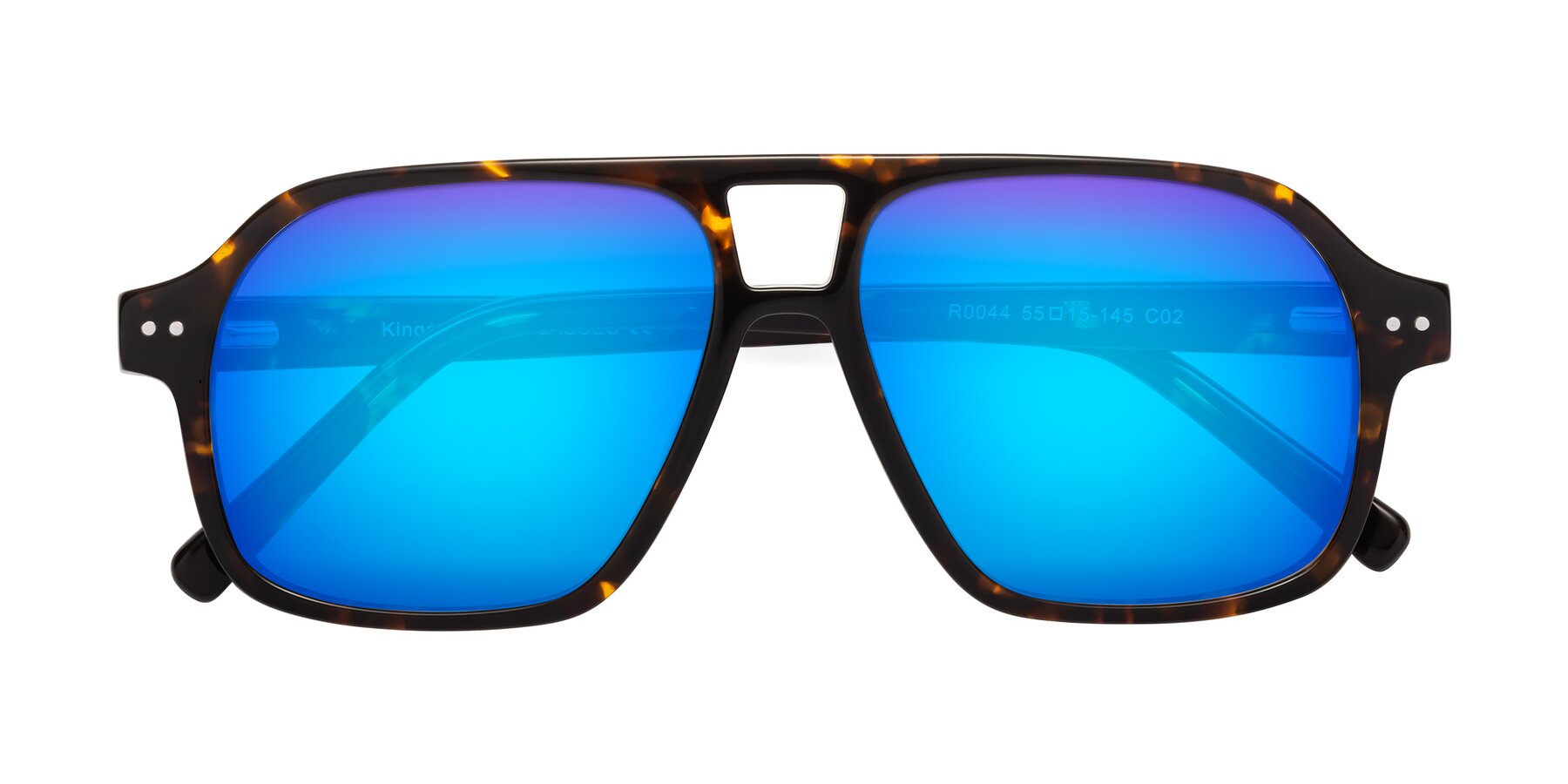 Folded Front of Kingston in Tortoise with Blue Mirrored Lenses