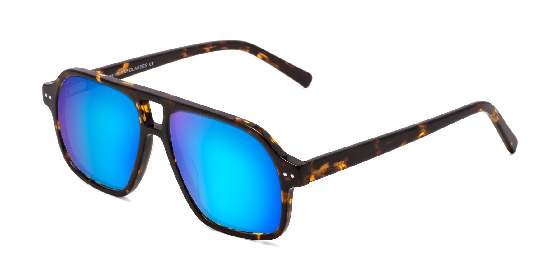 Angle of Kingston in Tortoise with Blue Mirrored Lenses
