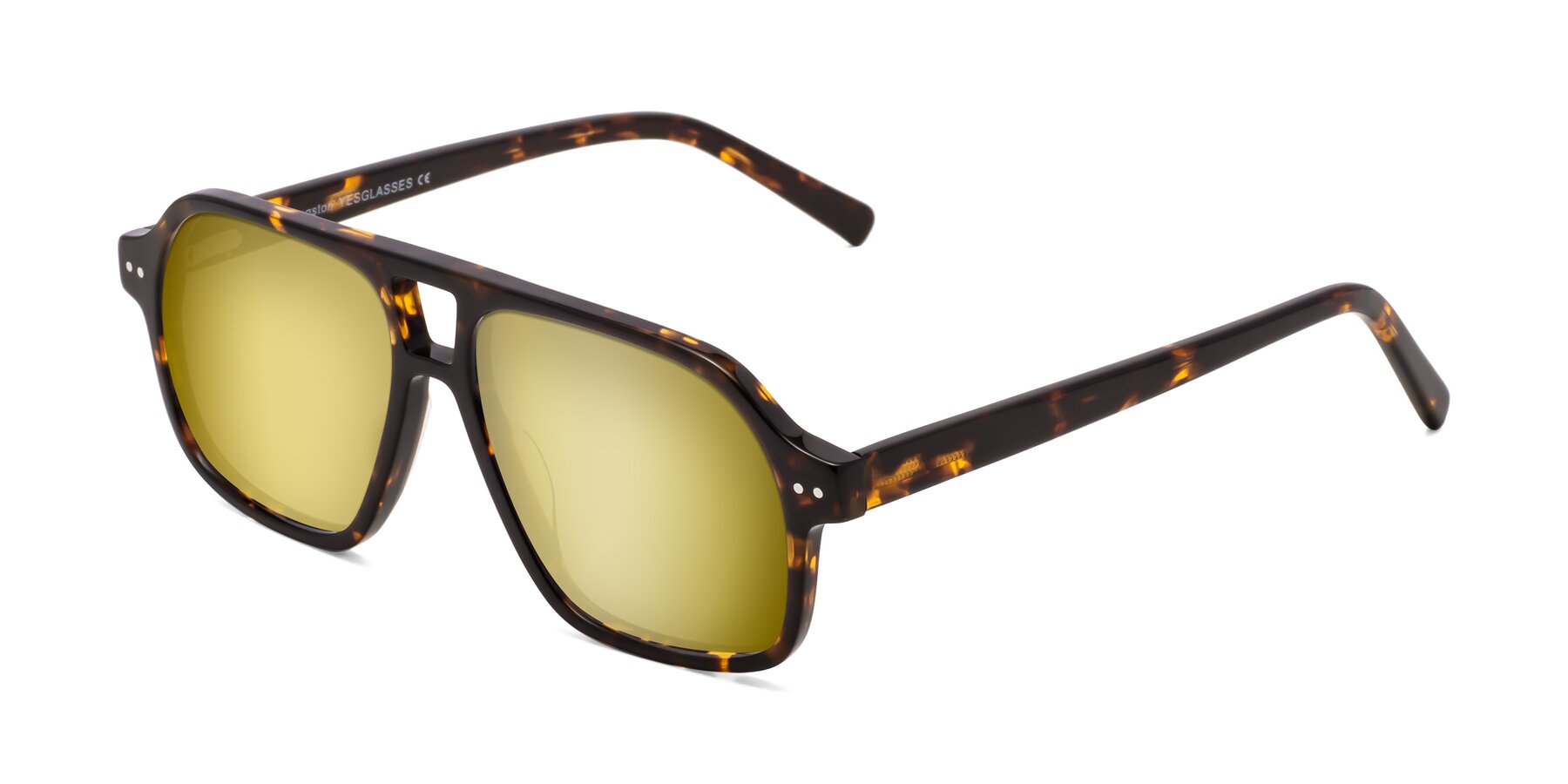 Angle of Kingston in Tortoise with Gold Mirrored Lenses