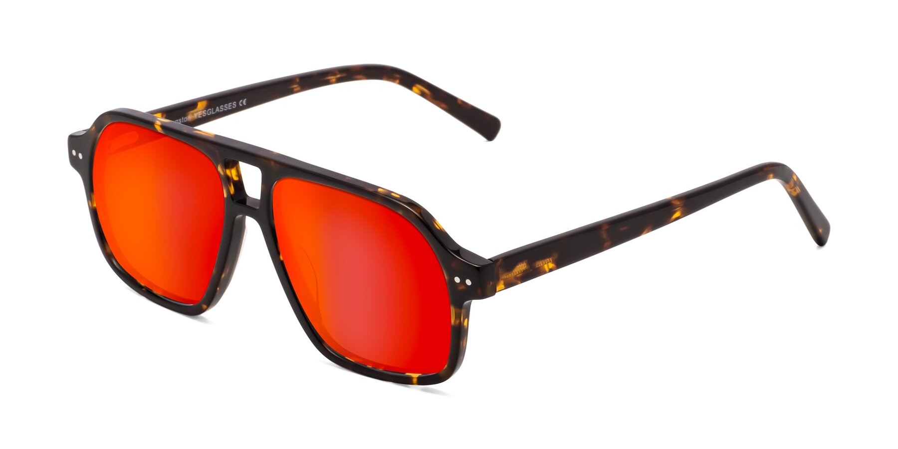 Angle of Kingston in Tortoise with Red Gold Mirrored Lenses