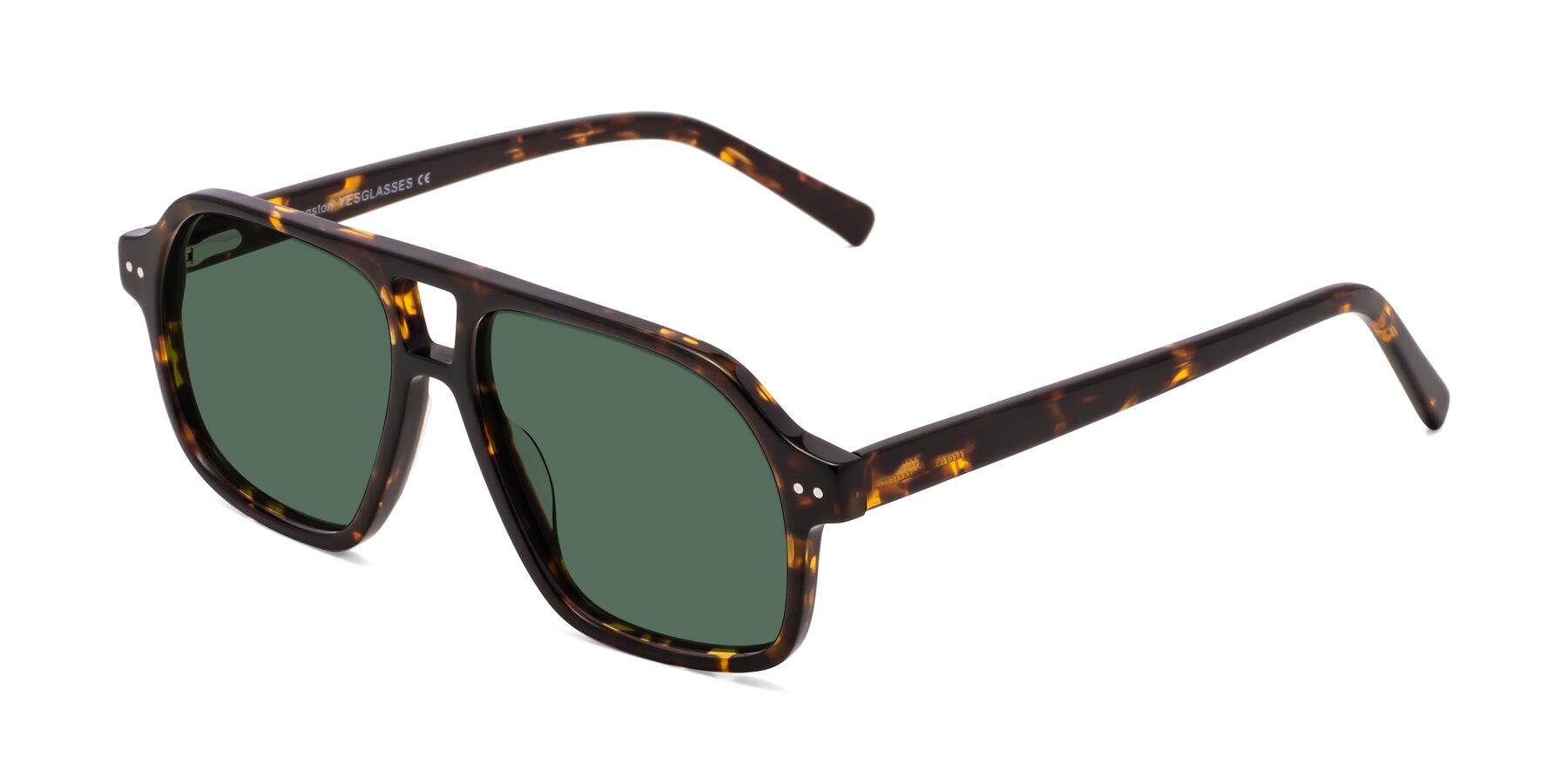 Tortoise Grandpa Oversized Aviator Polarized Sunglasses with Green Sunwear Lenses - Kingston