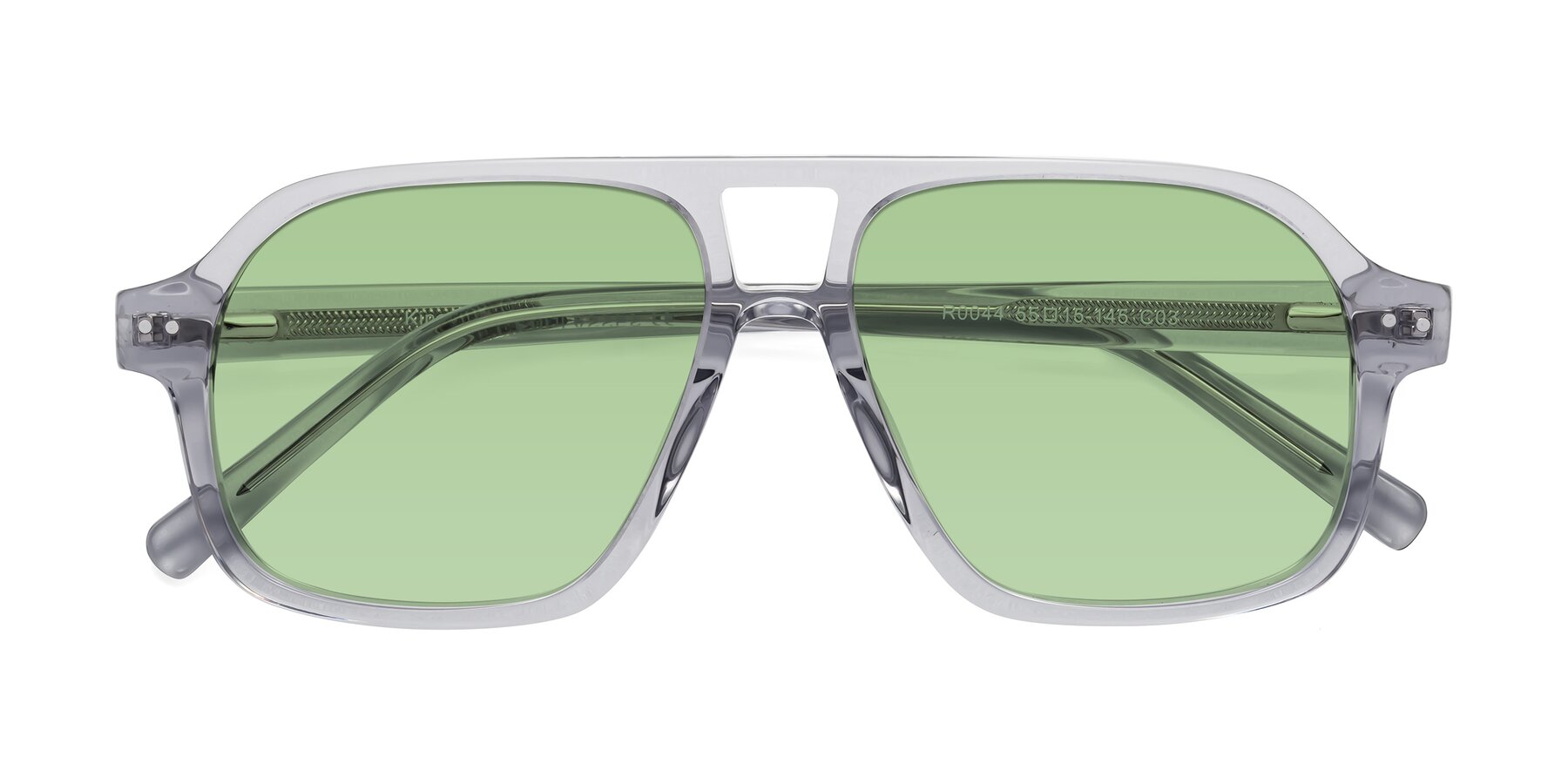 Folded Front of Kingston in Transparent Gray with Medium Green Tinted Lenses