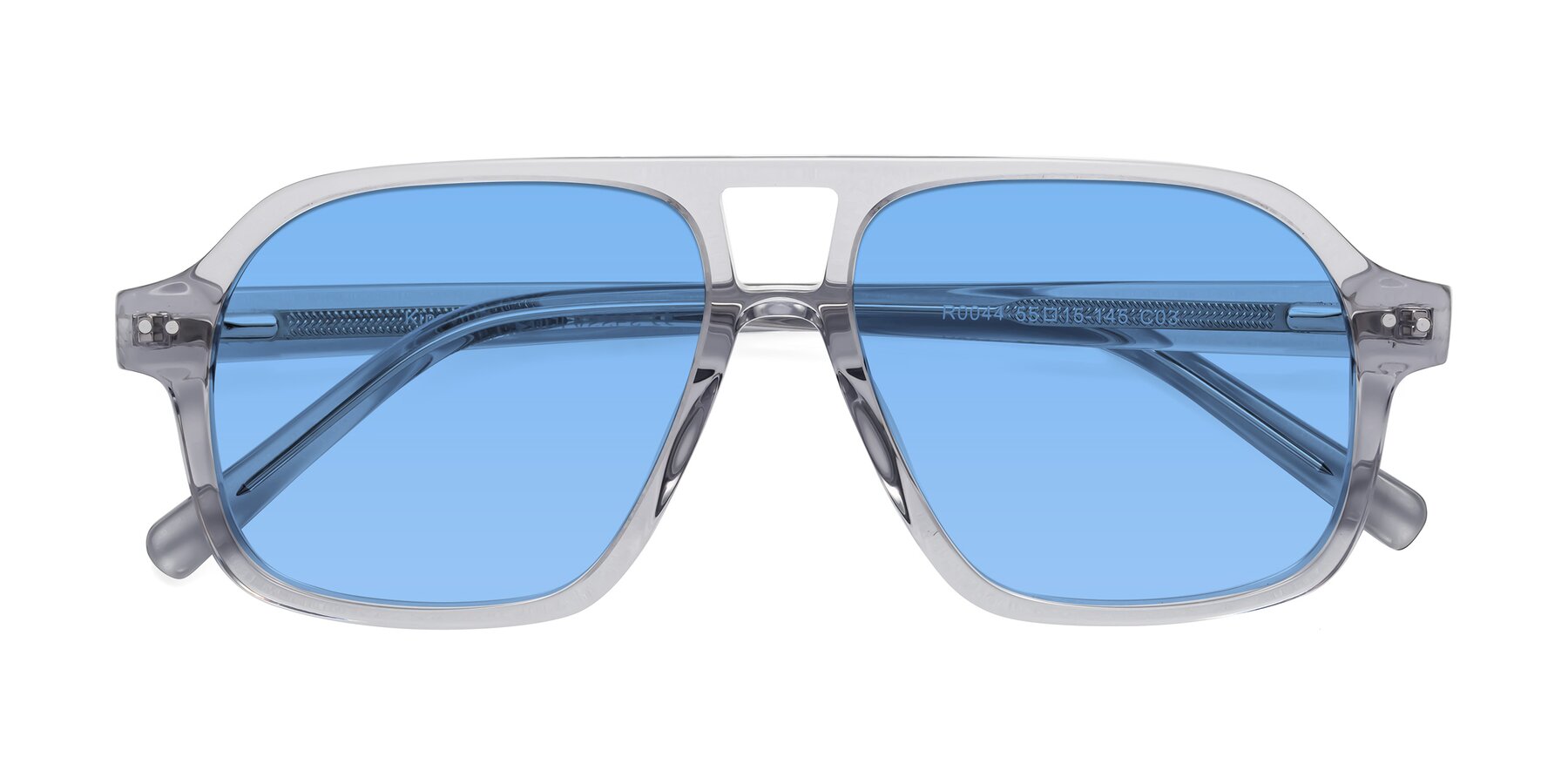 Folded Front of Kingston in Transparent Gray with Medium Blue Tinted Lenses