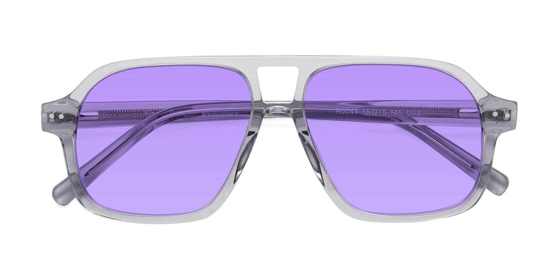 Folded Front of Kingston in Transparent Gray with Medium Purple Tinted Lenses