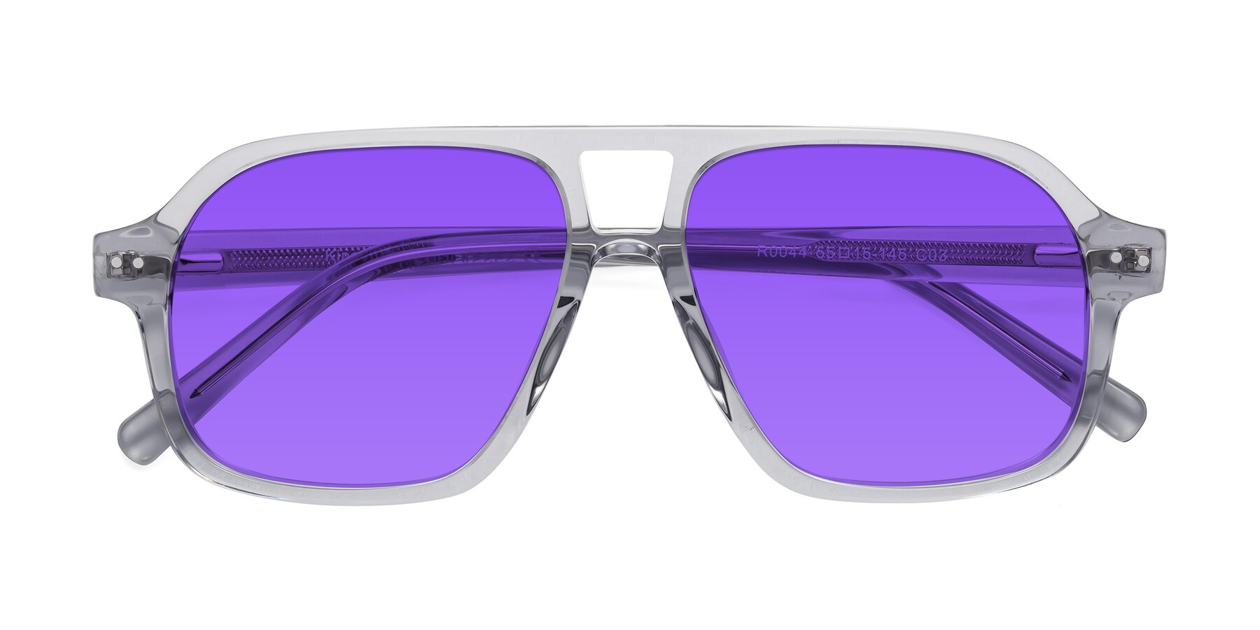 Folded Front of Kingston in Transparent Gray with Purple Tinted Lenses