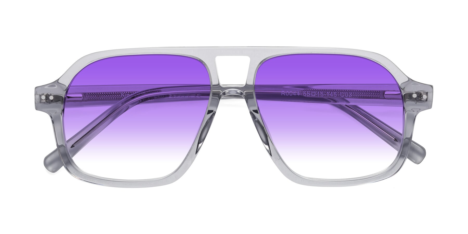 Folded Front of Kingston in Transparent Gray with Purple Gradient Lenses