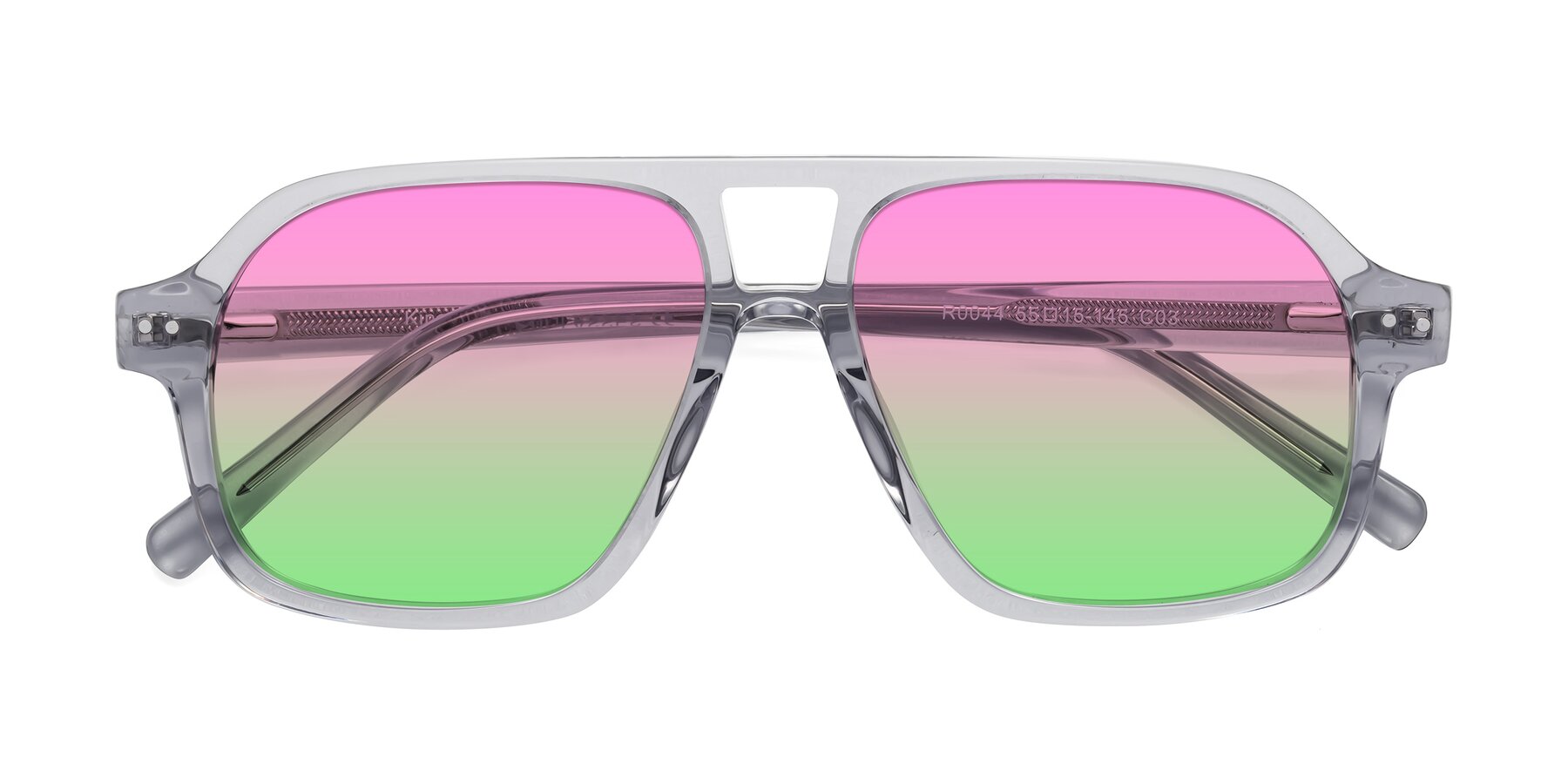 Folded Front of Kingston in Transparent Gray with Pink / Green Gradient Lenses