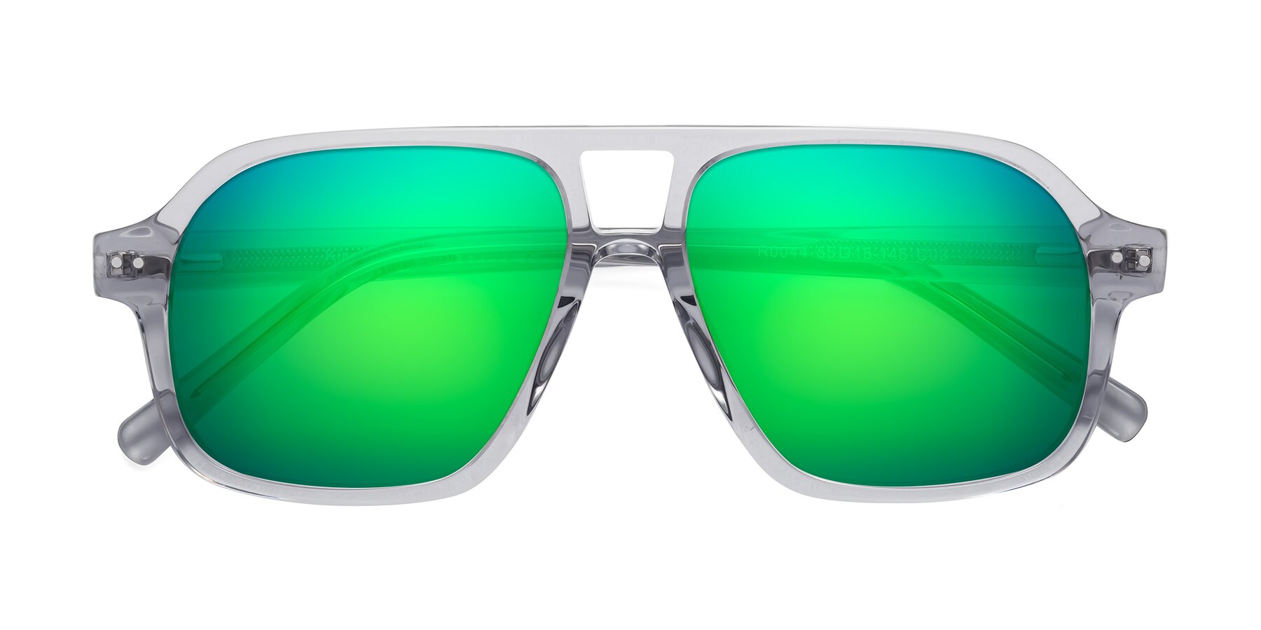 Folded Front of Kingston in Transparent Gray with Green Mirrored Lenses