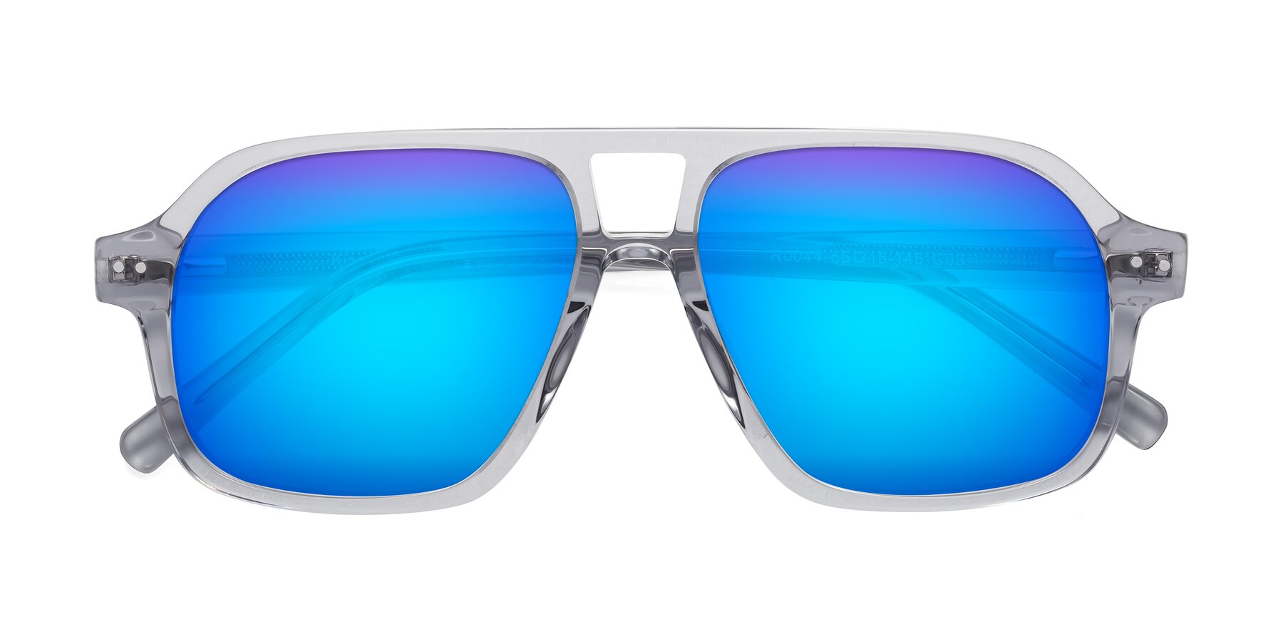 Folded Front of Kingston in Transparent Gray with Blue Mirrored Lenses