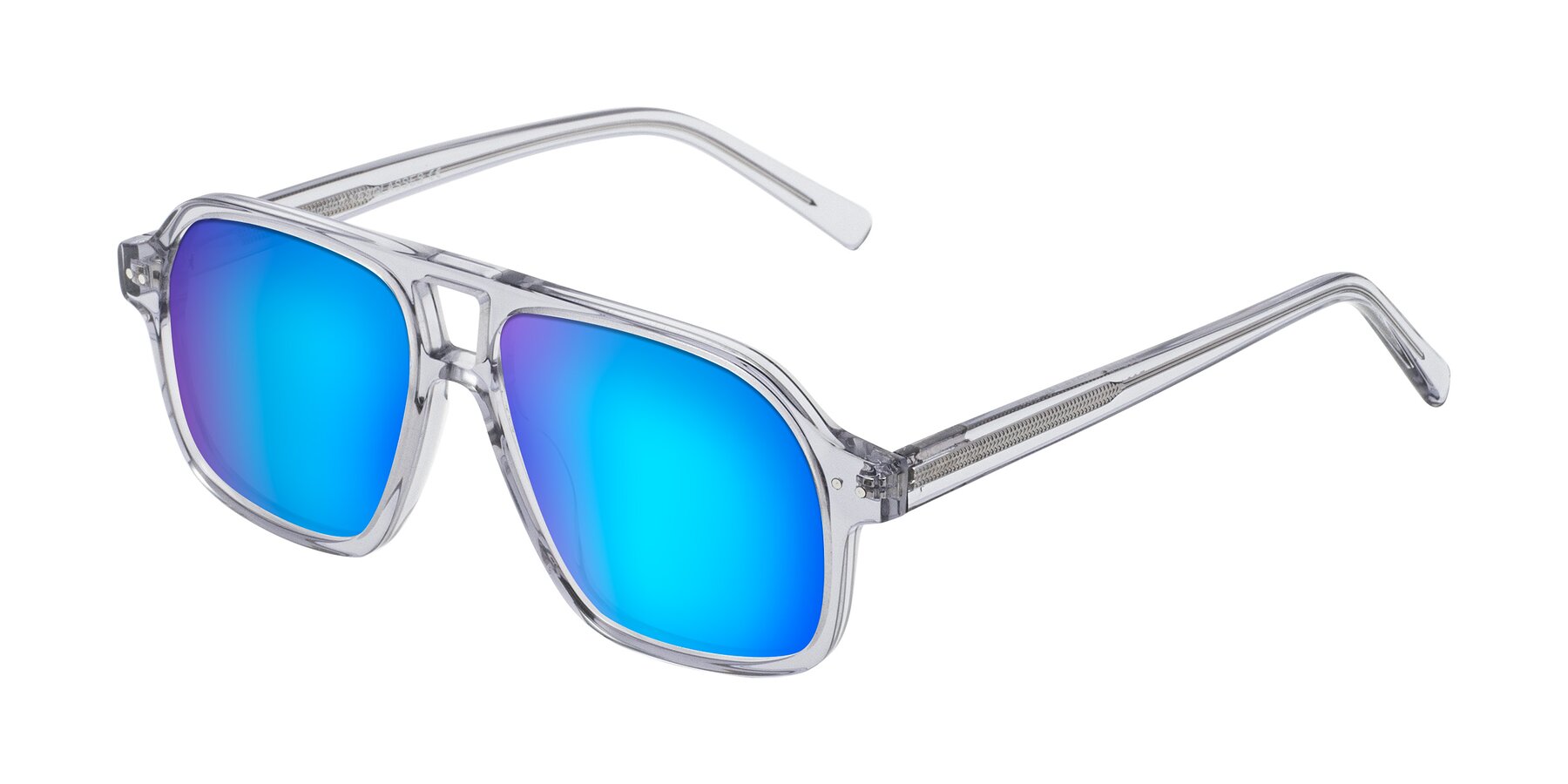 Angle of Kingston in Transparent Gray with Blue Mirrored Lenses