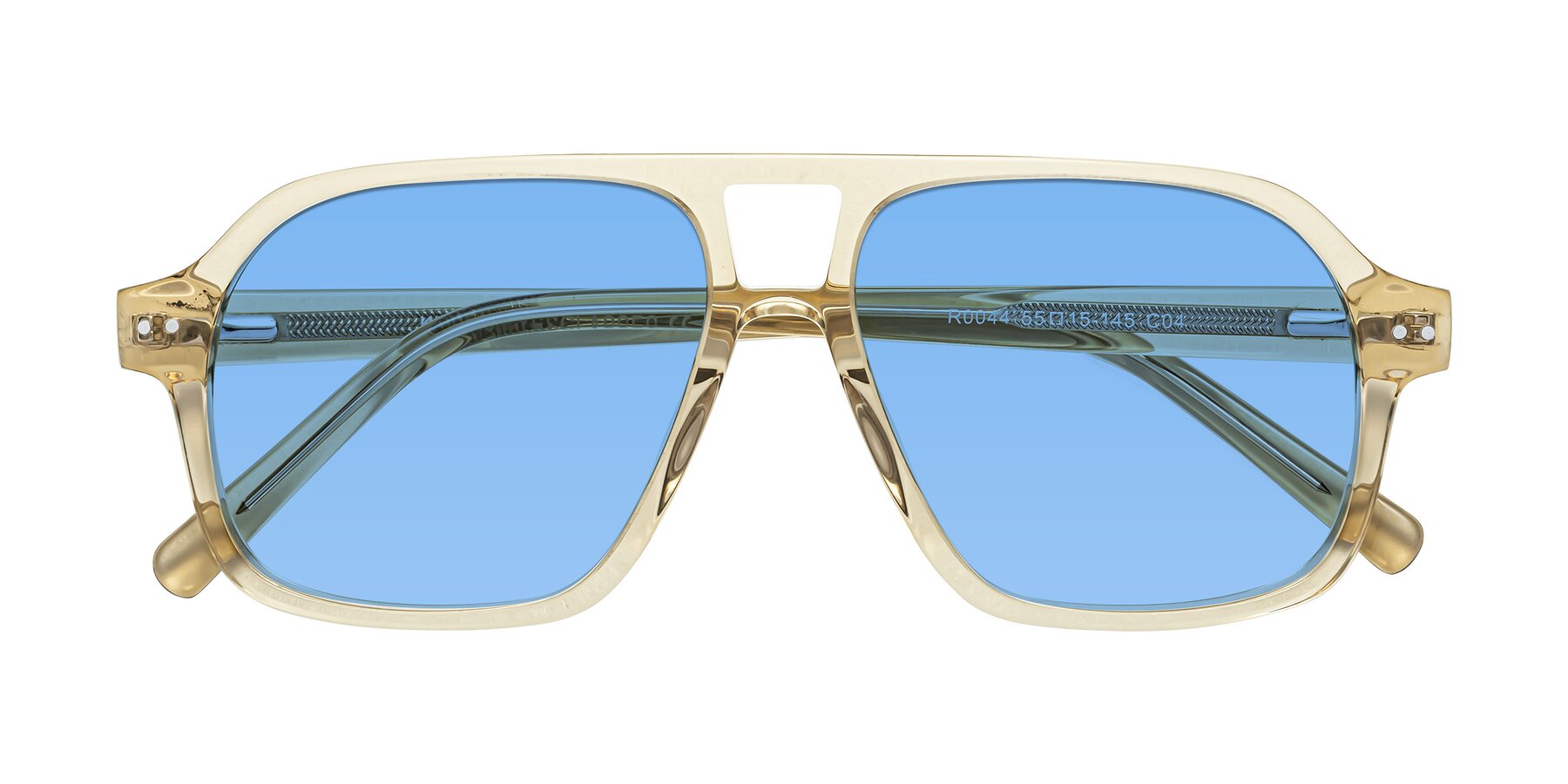 Folded Front of Kingston in Amber with Medium Blue Tinted Lenses