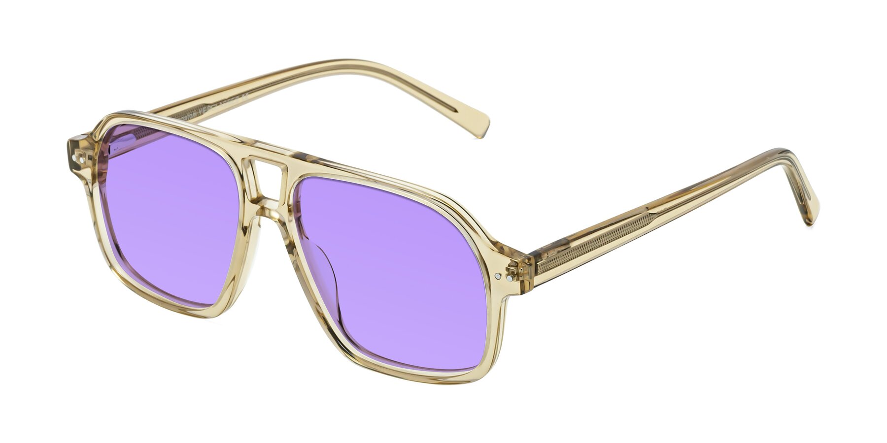 Angle of Kingston in Amber with Medium Purple Tinted Lenses