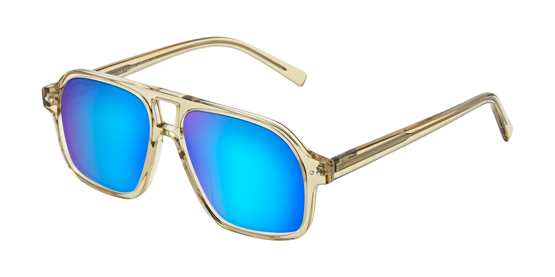 Angle of Kingston in Amber with Blue Mirrored Lenses