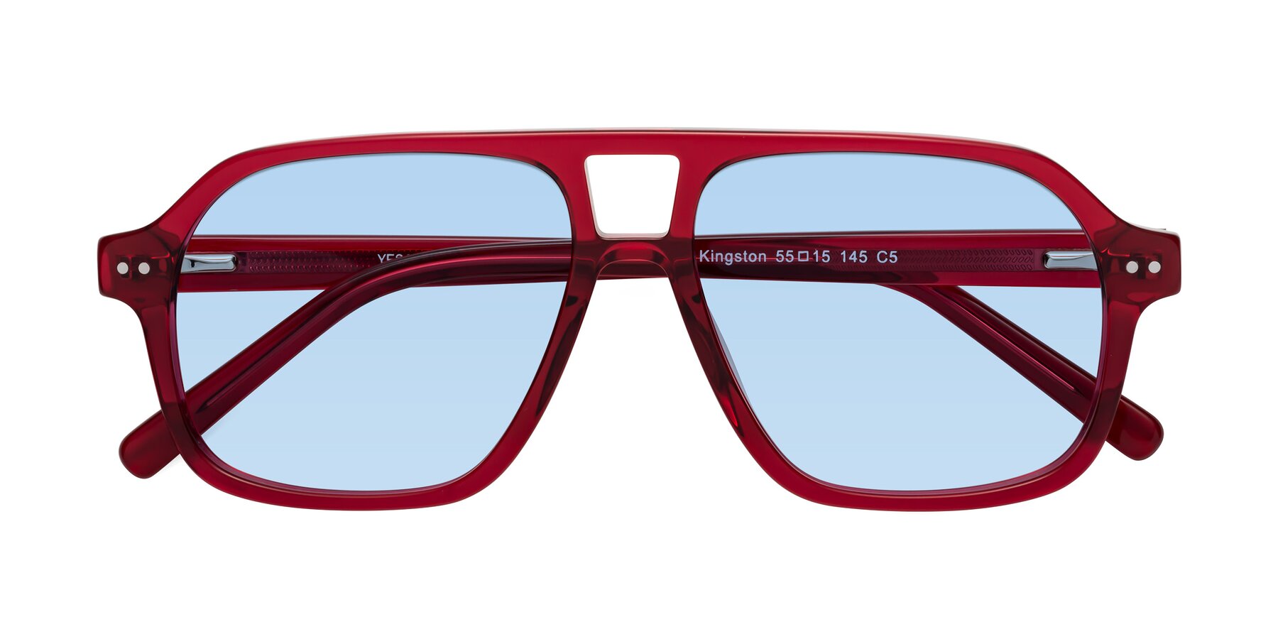 Folded Front of Kingston in Wine with Light Blue Tinted Lenses