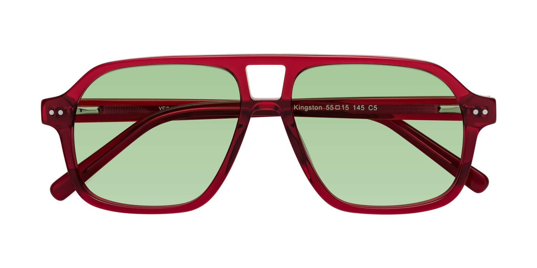 Folded Front of Kingston in Wine with Medium Green Tinted Lenses