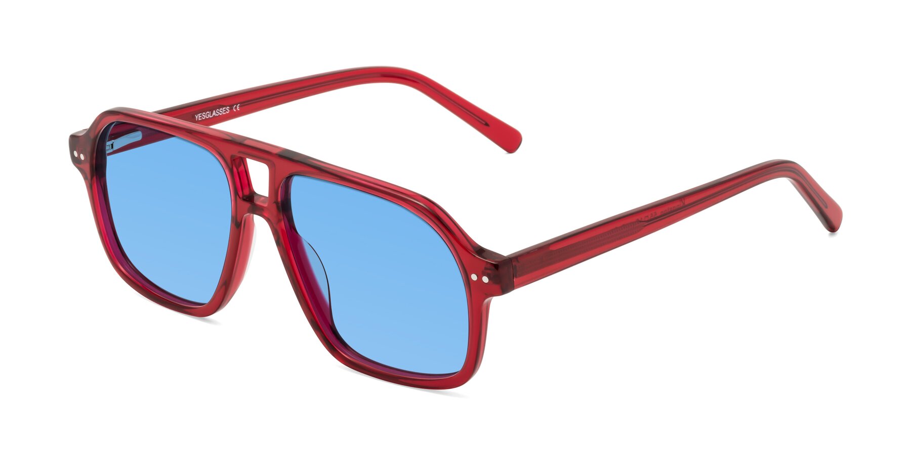 Angle of Kingston in Wine with Medium Blue Tinted Lenses