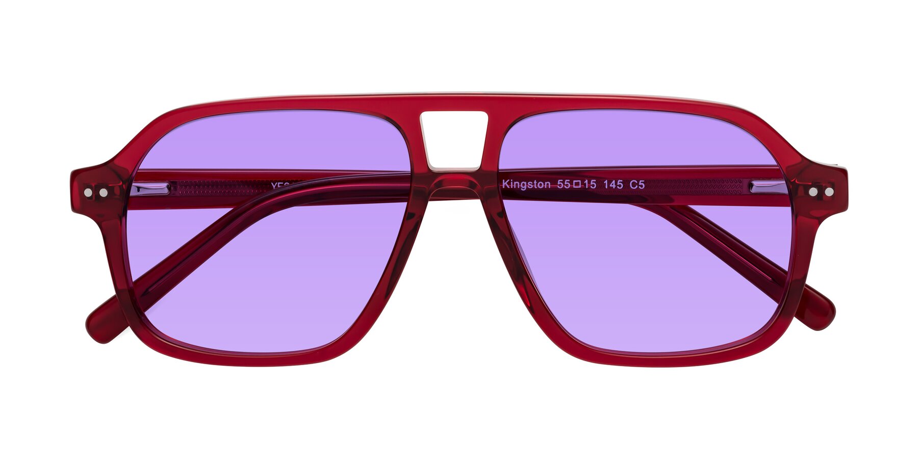 Folded Front of Kingston in Wine with Medium Purple Tinted Lenses