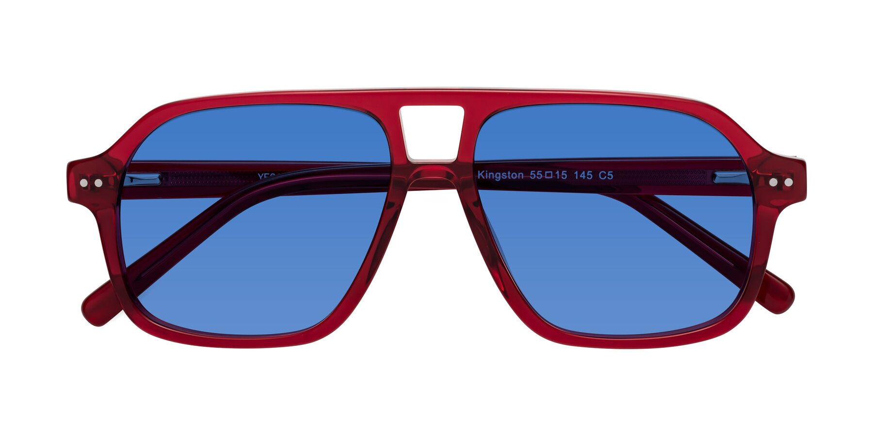 Folded Front of Kingston in Wine with Blue Tinted Lenses