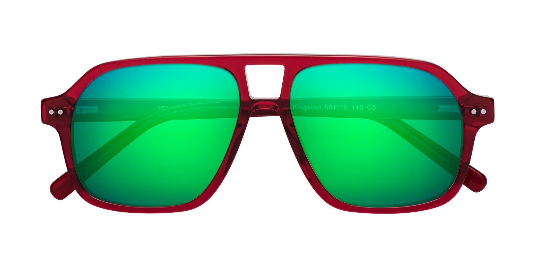 Folded Front of Kingston in Wine with Green Mirrored Lenses