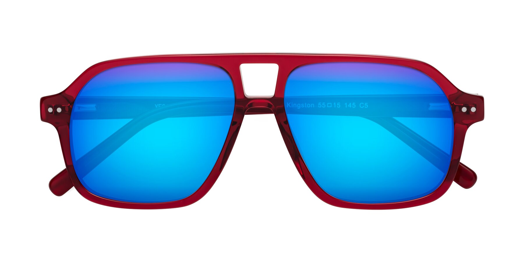 Folded Front of Kingston in Wine with Blue Mirrored Lenses