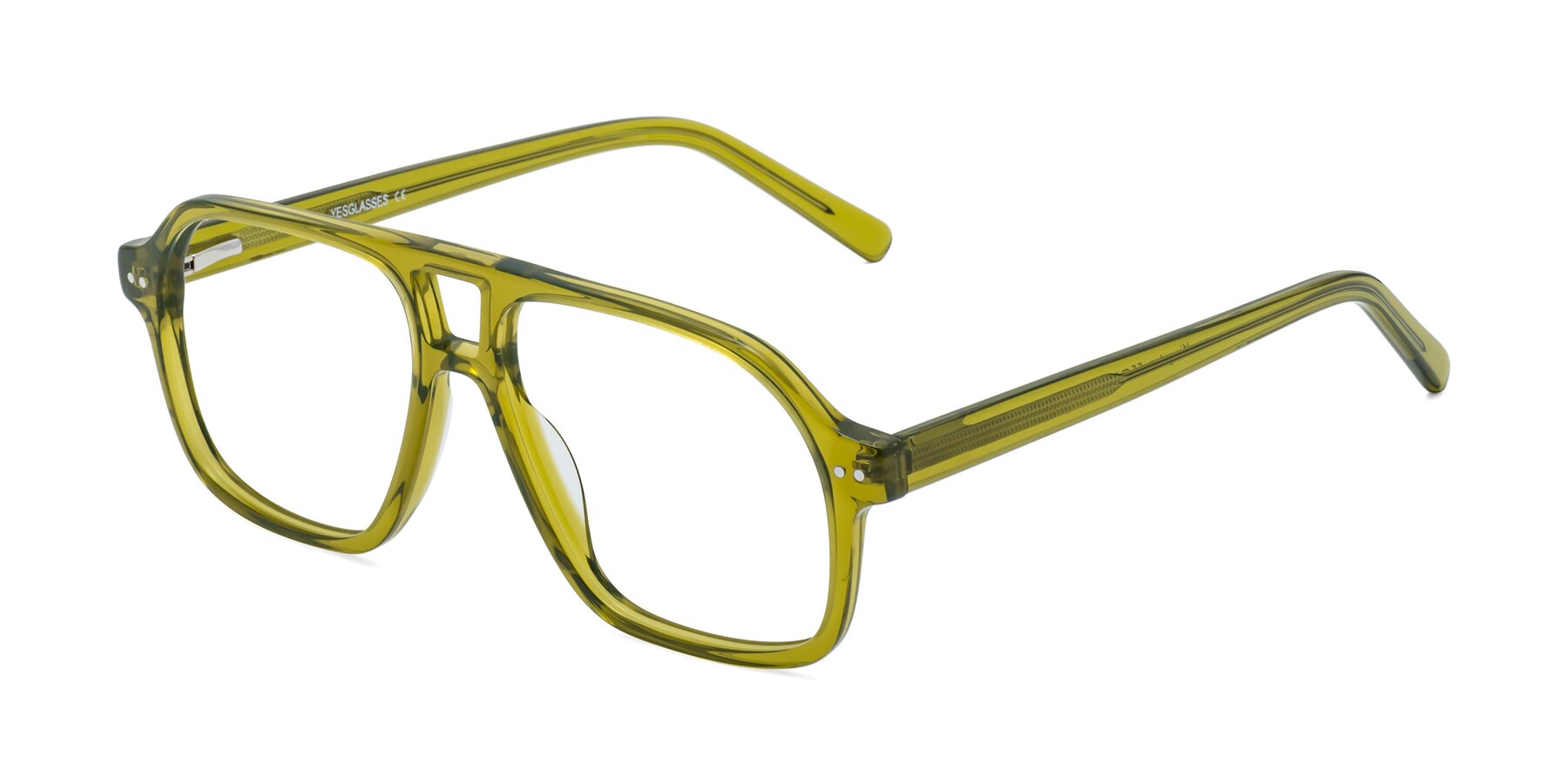 Angle of Kingston in Olive Green with Clear Reading Eyeglass Lenses
