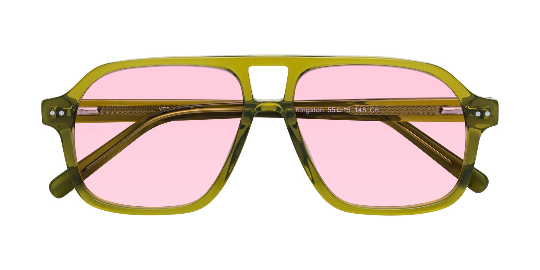 Folded Front of Kingston in Olive Green with Light Pink Tinted Lenses