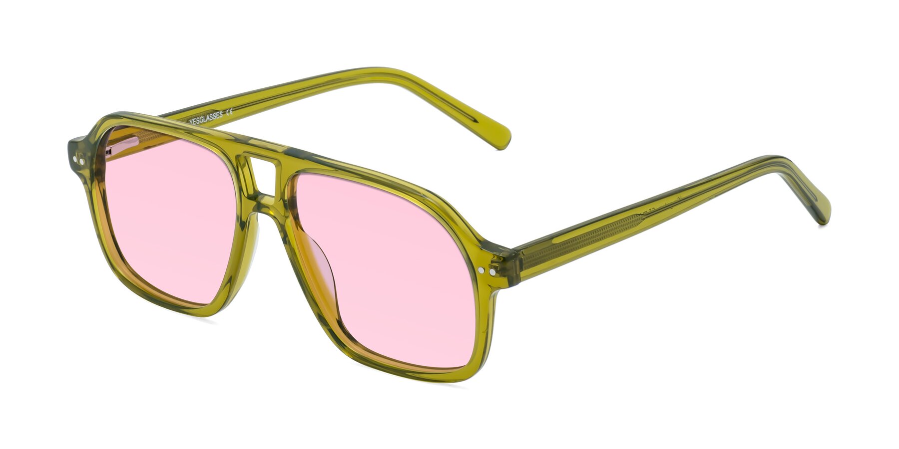 Angle of Kingston in Olive Green with Light Pink Tinted Lenses